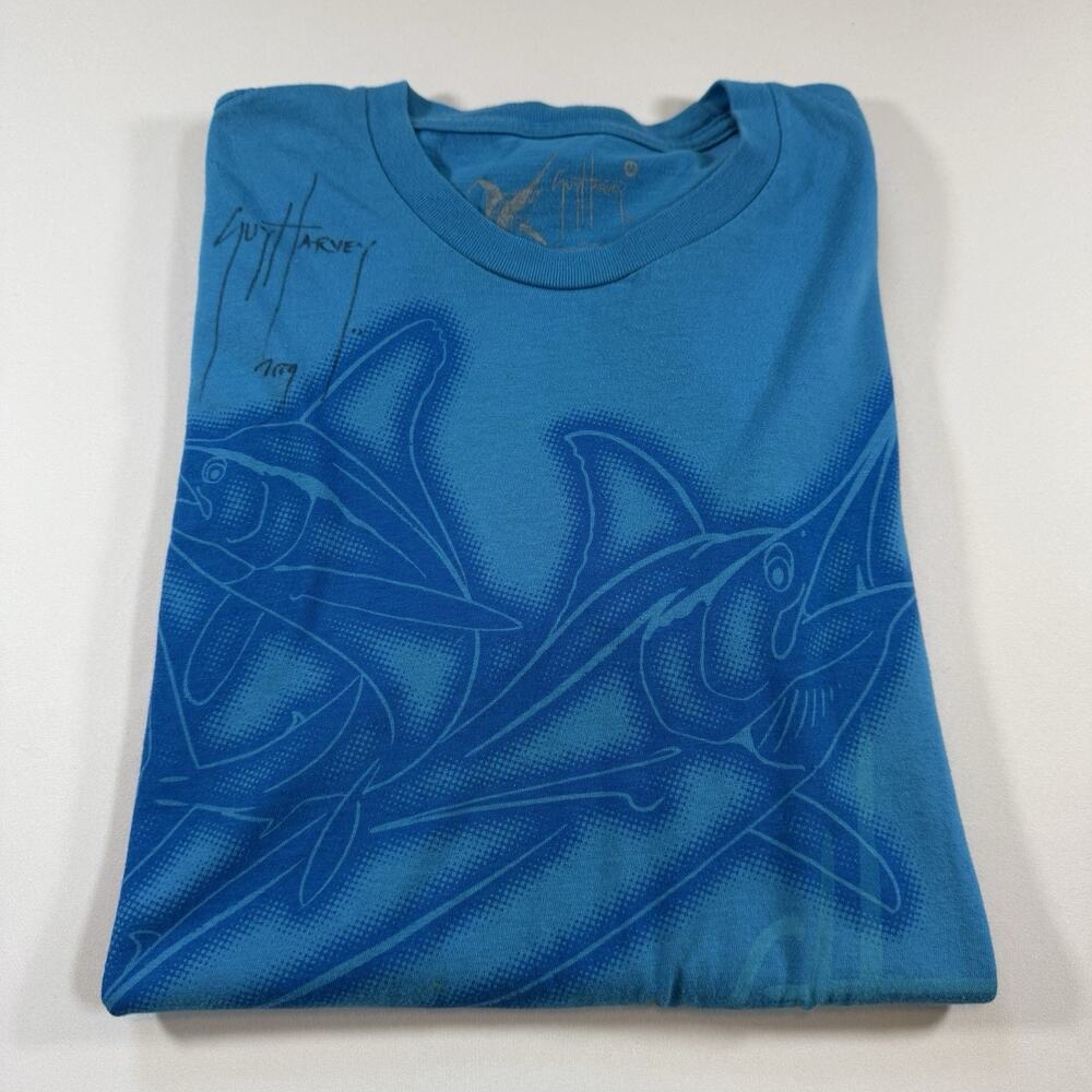 Guy Harvey Autographed Signed Vintage Y2K Graphic Fish T-shirt Blue Adult Medium